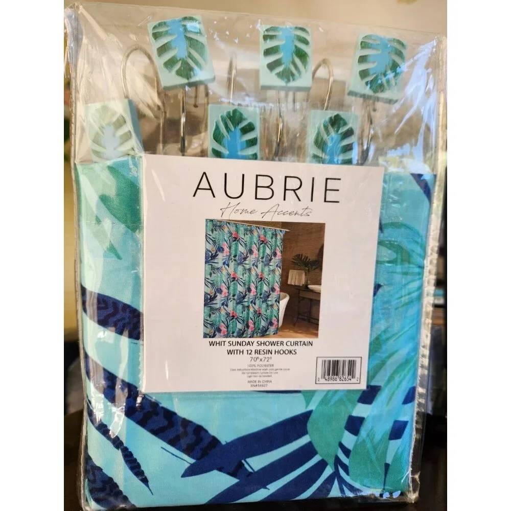 Tropical Fabric Shower Curtain & Rings 70 x 72